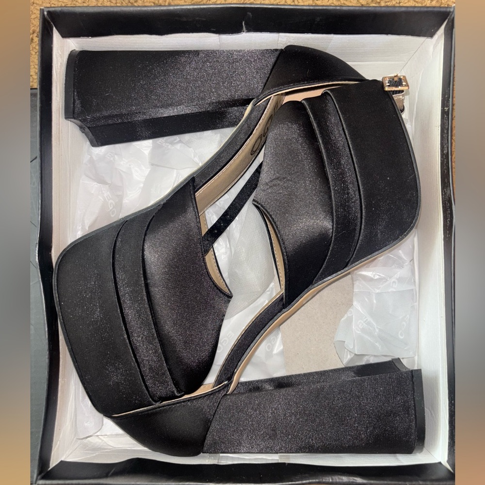 EGO Black Satin Platform Heels